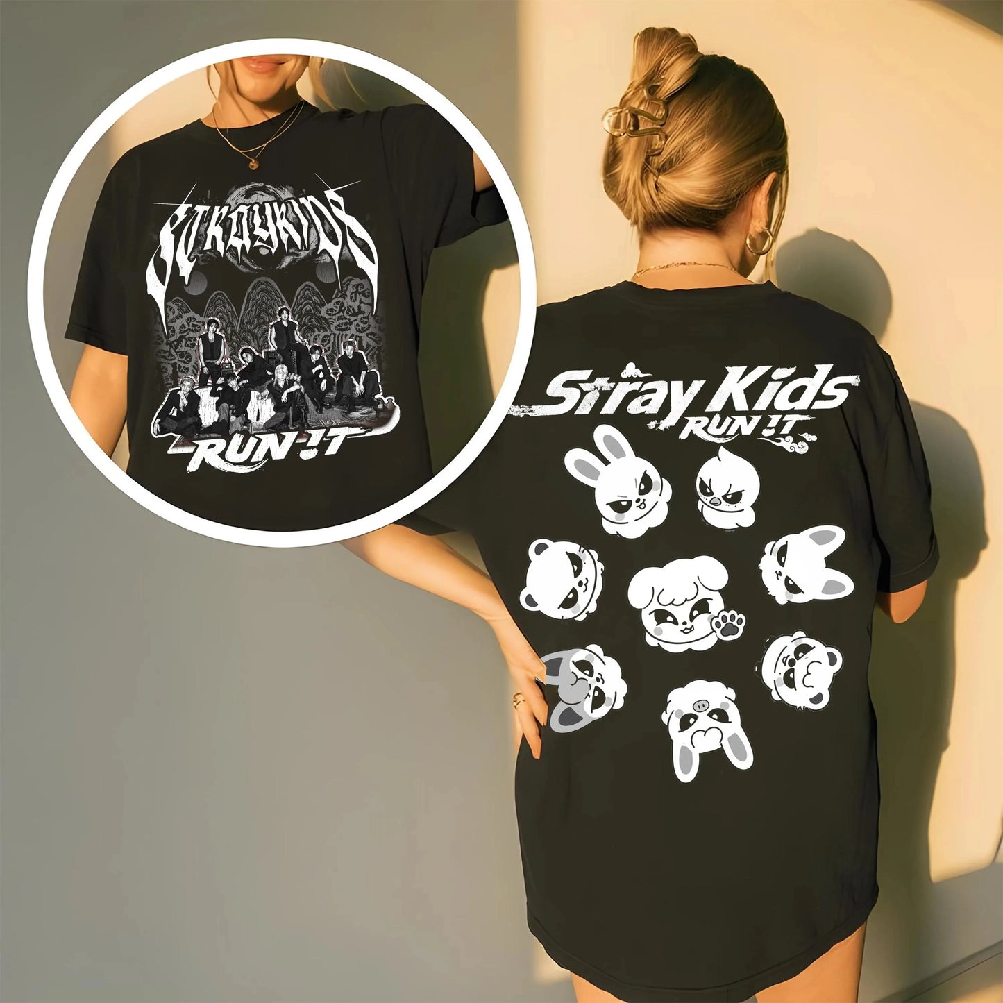 KPop Stray Kids Run It Skzoo T-shirt Men Women Summer 100 Cotton Clothing Fashion Oversize Short Sleeved Top Streetwear Unisex