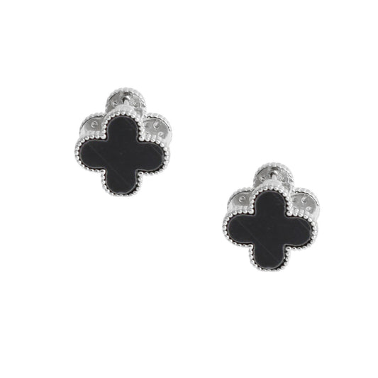 Black Clover Silver Stud Earrings with Omega Back