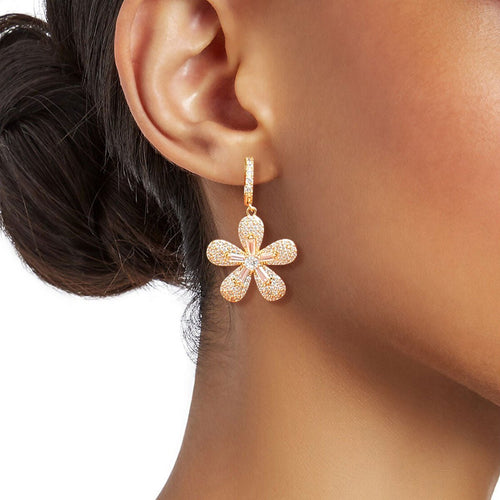 14k Gold Plated CZ Flower Huggie Hoops - Mahalina