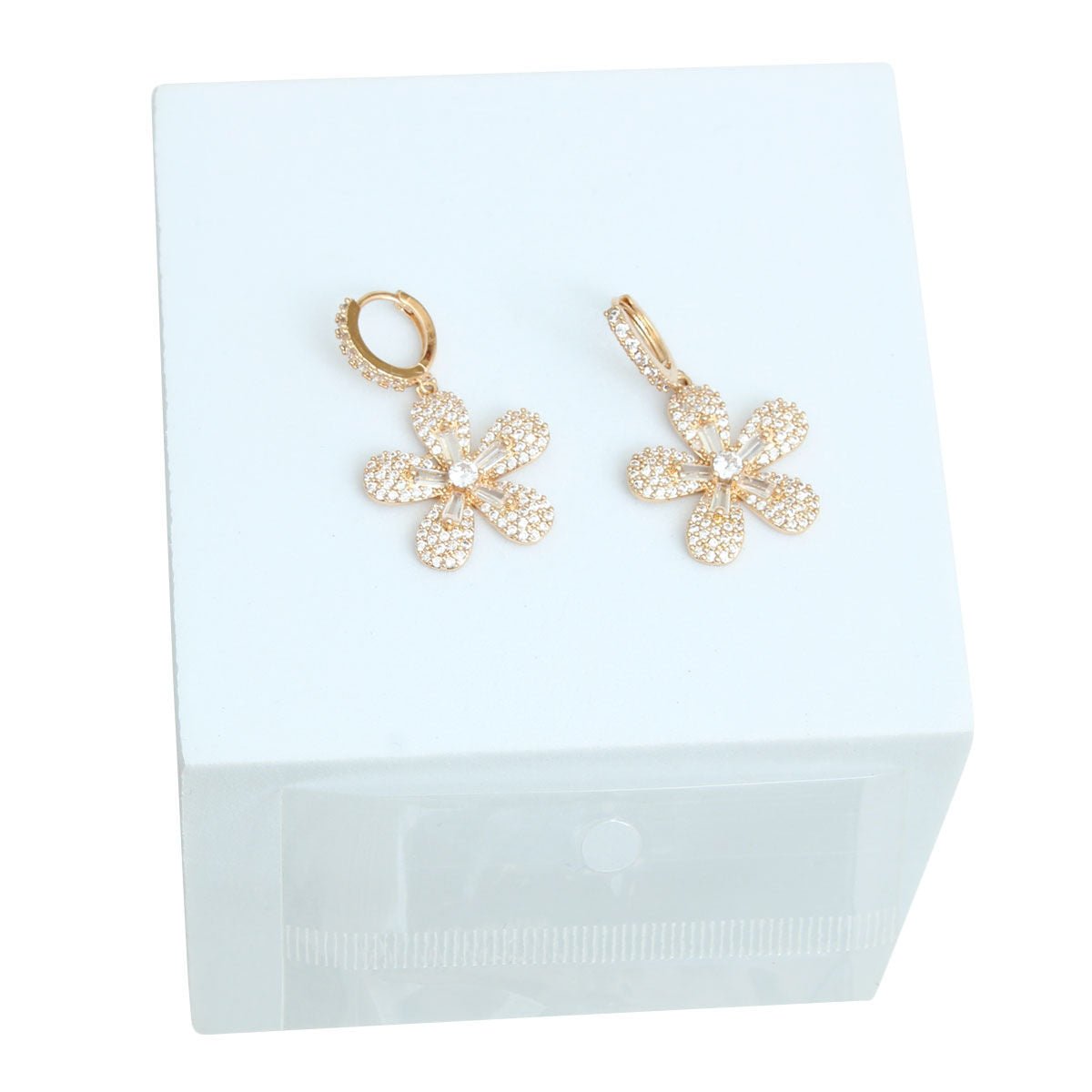 14k Gold Plated CZ Flower Huggie Hoops - Mahalina