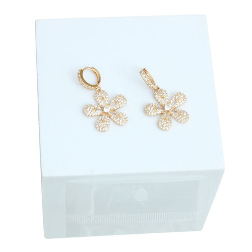 14k Gold Plated CZ Flower Huggie Hoops - Mahalina