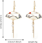 Folding Fan Modeling Crane Hanging Dangle Earrings