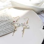 Folding Fan Modeling Crane Hanging Dangle Earrings
