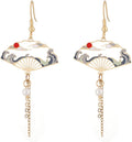 Folding Fan Modeling Crane Hanging Dangle Earrings
