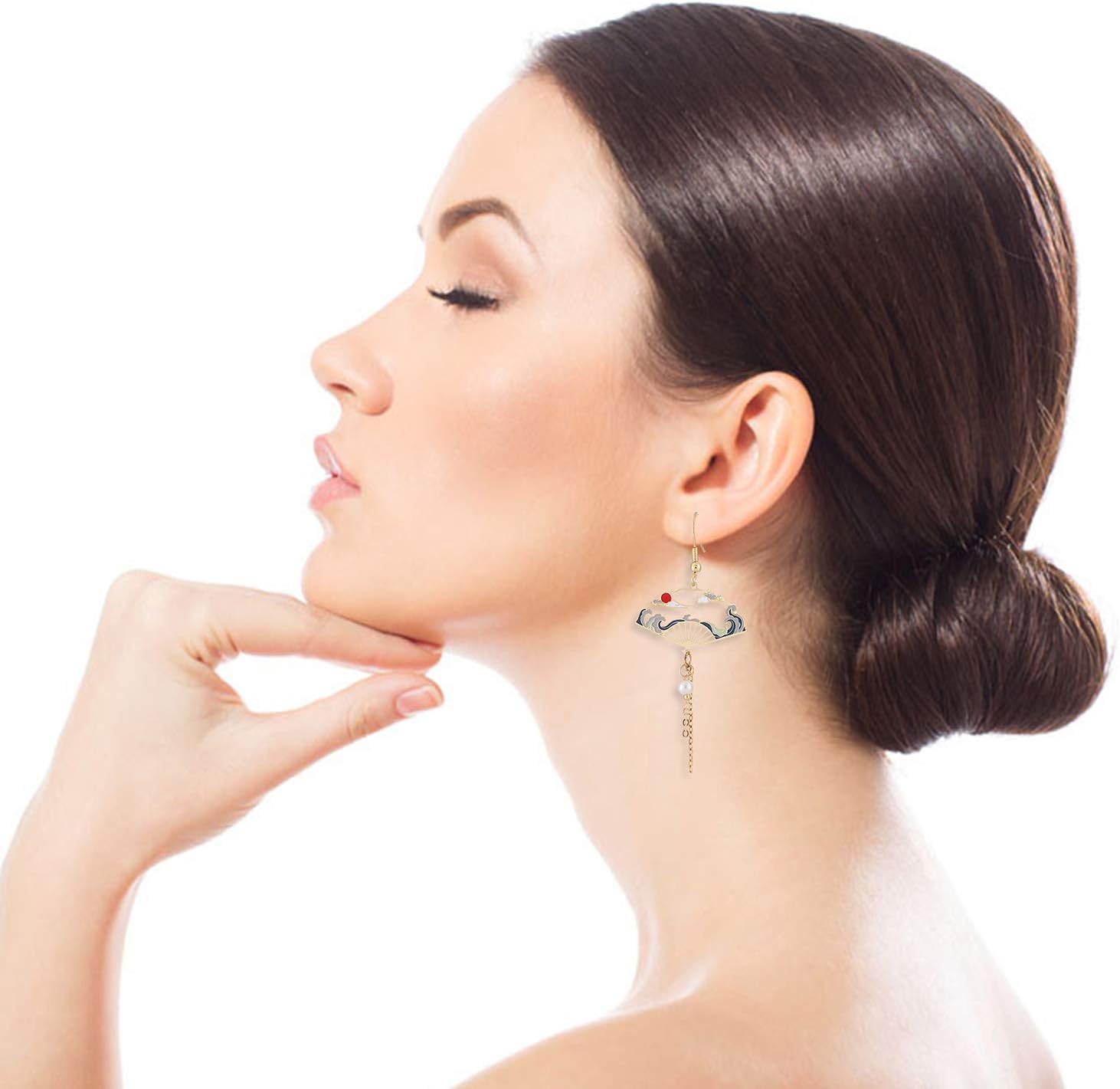 Folding Fan Modeling Crane Hanging Dangle Earrings