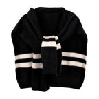 Black Hooded Knit Tied Shoulder Sweater - Mahalina