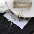 Folding Fan Modeling Crane Hanging Dangle Earrings