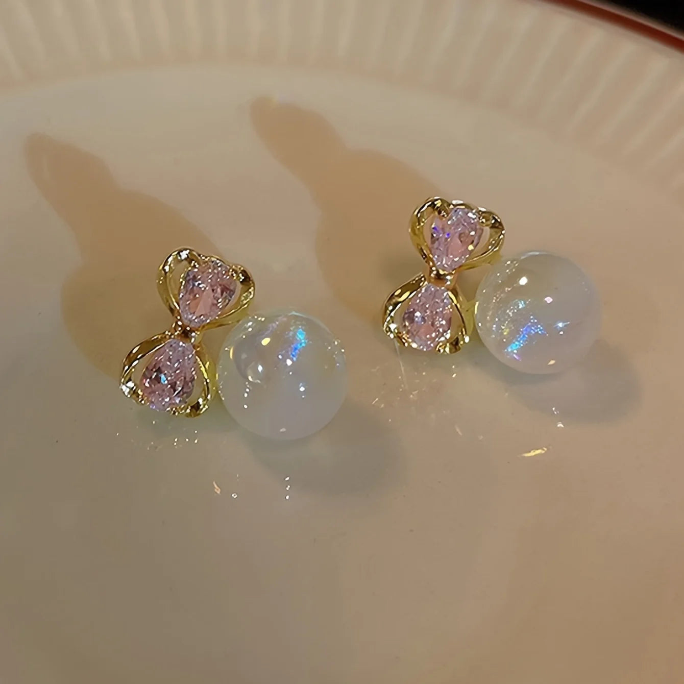 Elegant Bowknot & Faux Pearl Stud Earrings