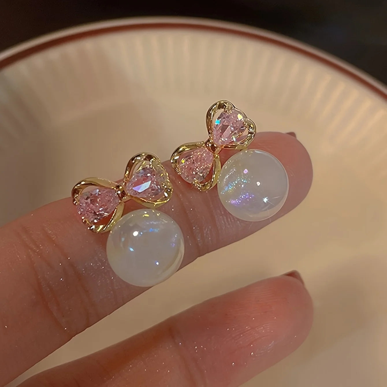 Elegant Bowknot & Faux Pearl Stud Earrings