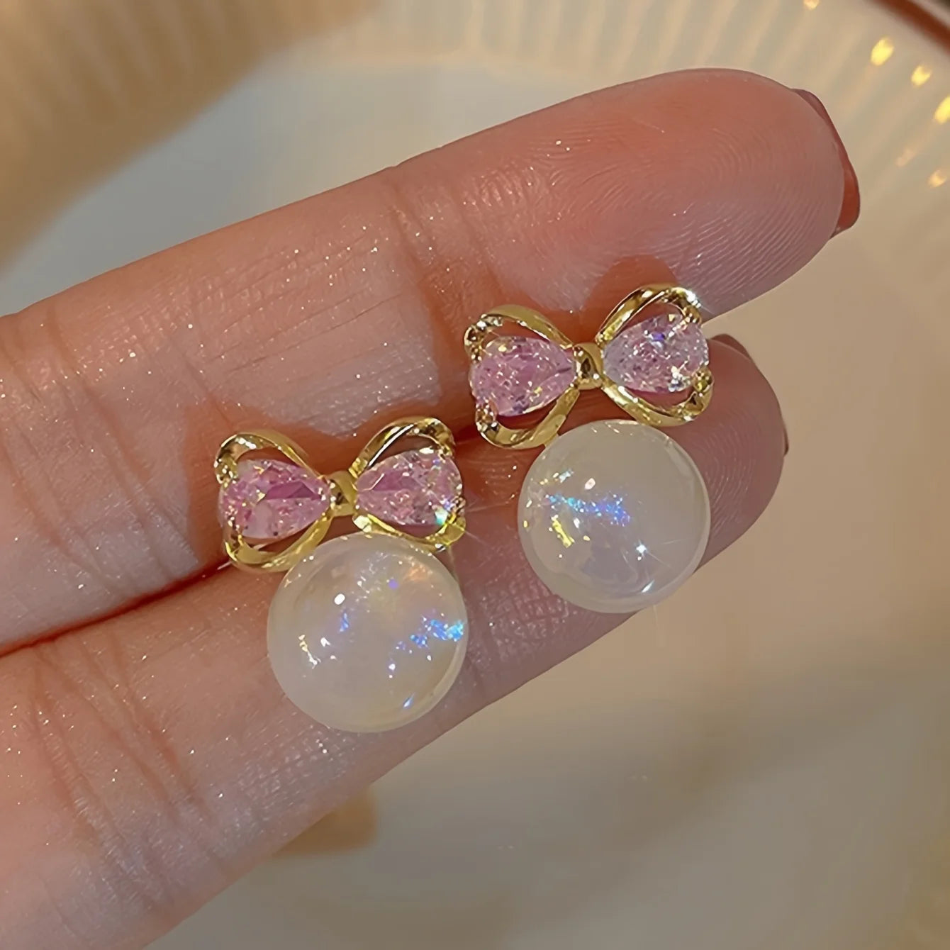 Elegant Bowknot & Faux Pearl Stud Earrings