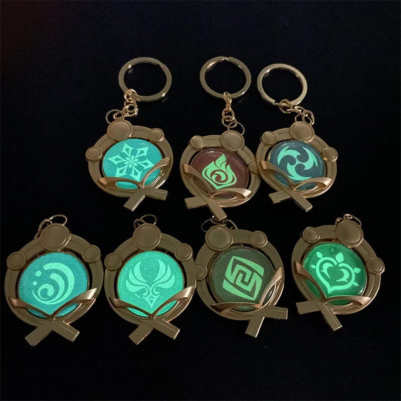 Anime Keychain Genshin Impact  Vision Lnazuma Ganyu Keqing Wendi Xiao Keychain Luminous 7 Element Eye Of Original God KeyRing