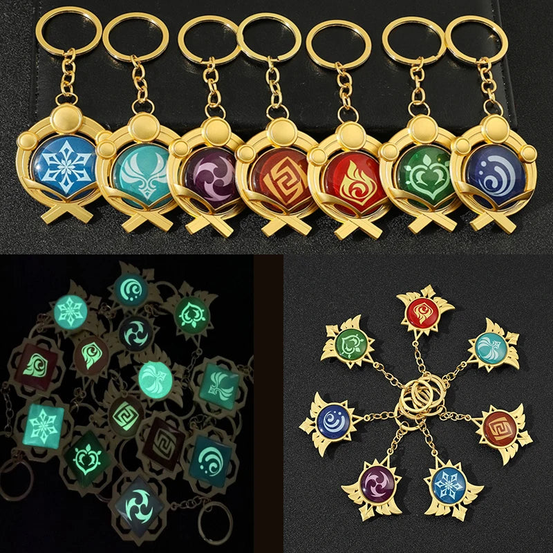 Anime Keychain Genshin Impact  Vision Lnazuma Ganyu Keqing Wendi Xiao Keychain Luminous 7 Element Eye Of Original God KeyRing