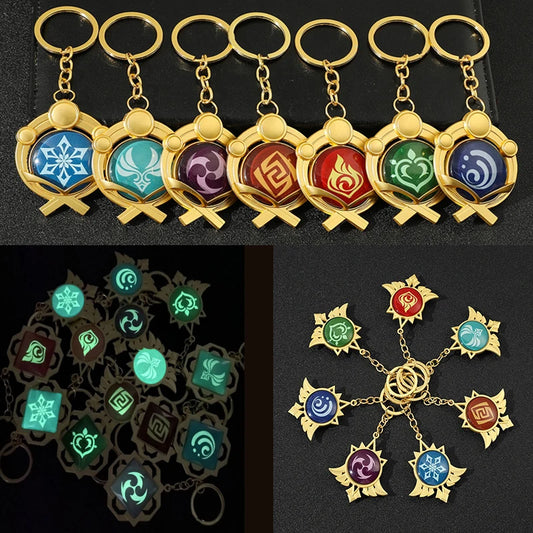Anime Keychain Genshin Impact  Vision Lnazuma Ganyu Keqing Wendi Xiao Keychain Luminous 7 Element Eye Of Original God KeyRing