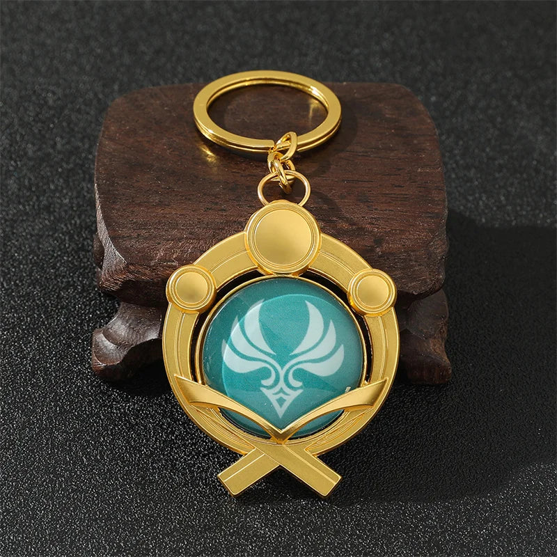 Anime Keychain Genshin Impact  Vision Lnazuma Ganyu Keqing Wendi Xiao Keychain Luminous 7 Element Eye Of Original God KeyRing