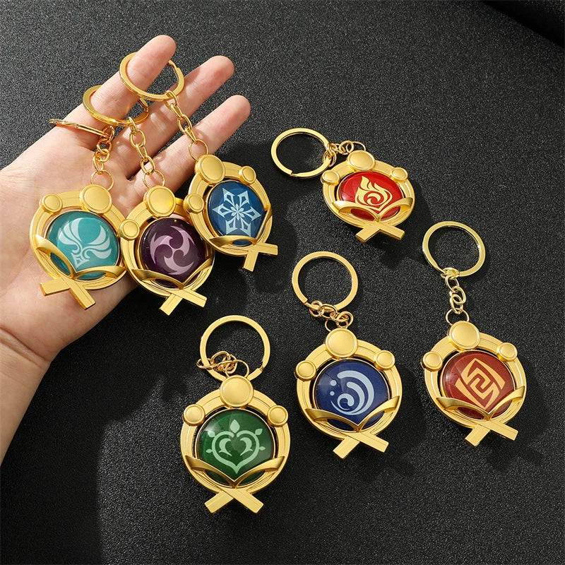 Anime Keychain Genshin Impact  Vision Lnazuma Ganyu Keqing Wendi Xiao Keychain Luminous 7 Element Eye Of Original God KeyRing