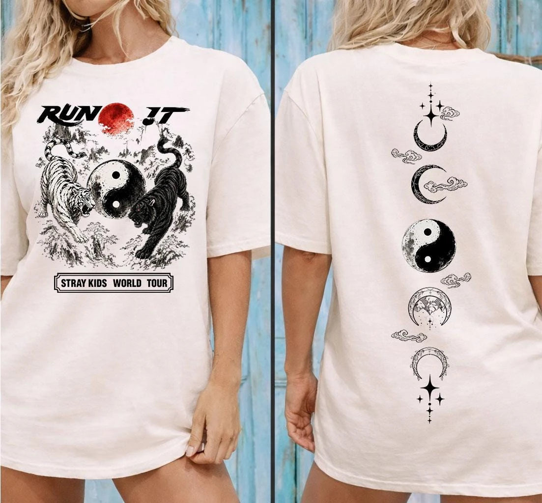 Kpop Stray Kids World Tour Run It Graphic 2026 SKZ T-Shirt 100%Cotton Men's Women's Y2k Oversized Tshirt Casual Streetwear Tee