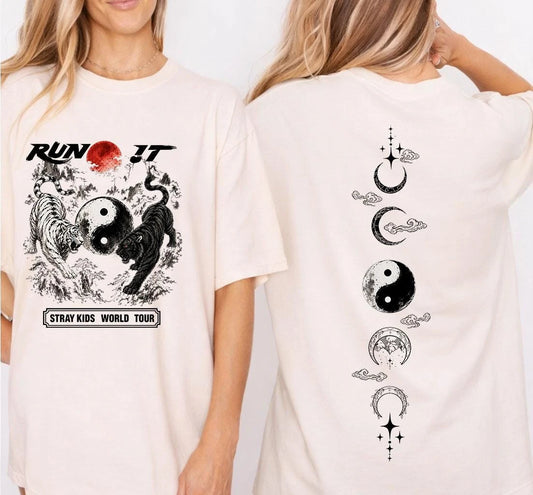 Kpop Stray Kids World Tour Run It Graphic 2026 SKZ T-Shirt 100%Cotton Men's Women's Y2k Oversized Tshirt Casual Streetwear Tee
