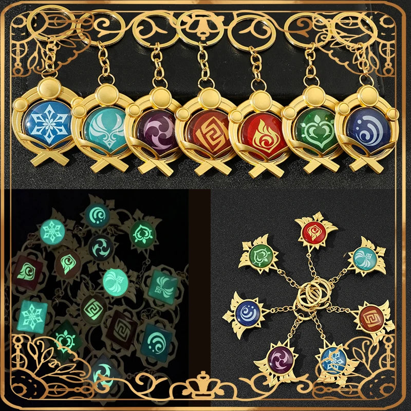Anime Keychain Genshin Impact  Vision Lnazuma Ganyu Keqing Wendi Xiao Keychain Luminous 7 Element Eye Of Original God KeyRing