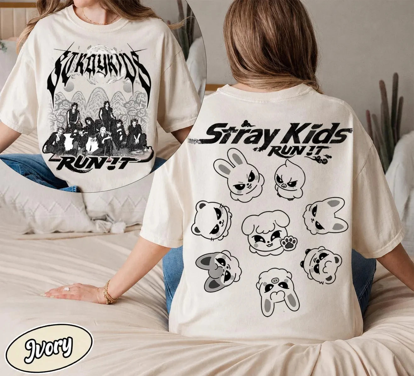 KPop Stray Kids Run It Skzoo T-shirt Men Women Summer 100 Cotton Clothing Fashion Oversize Short Sleeved Top Streetwear Unisex