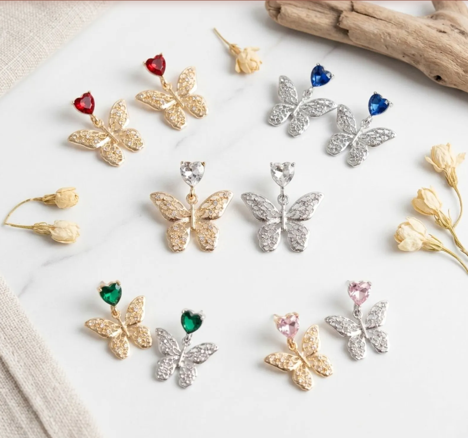 Heart & Butterfly Drop Earrings