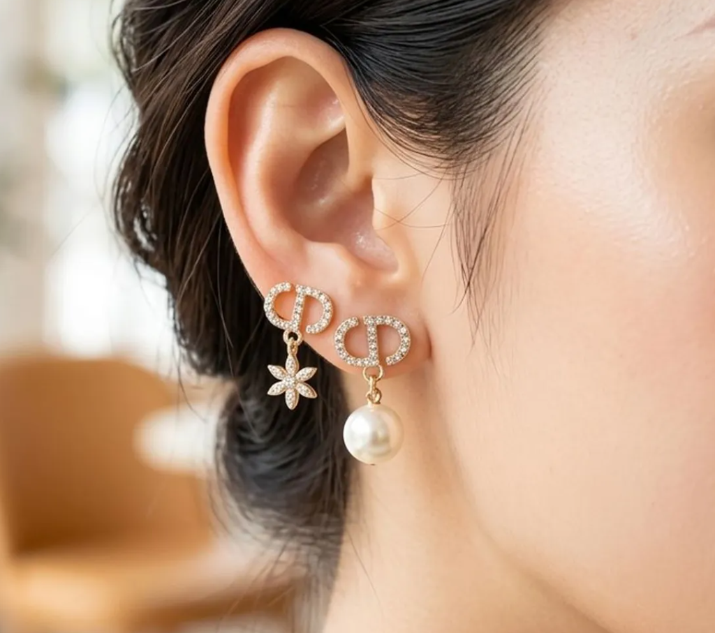 CD Mismatched Drop Pearl Flower Earrings