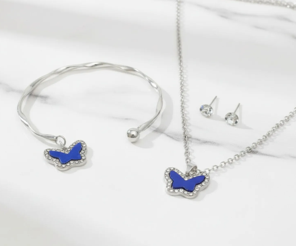 3pcs Butterfly Necklace Bracelet Set