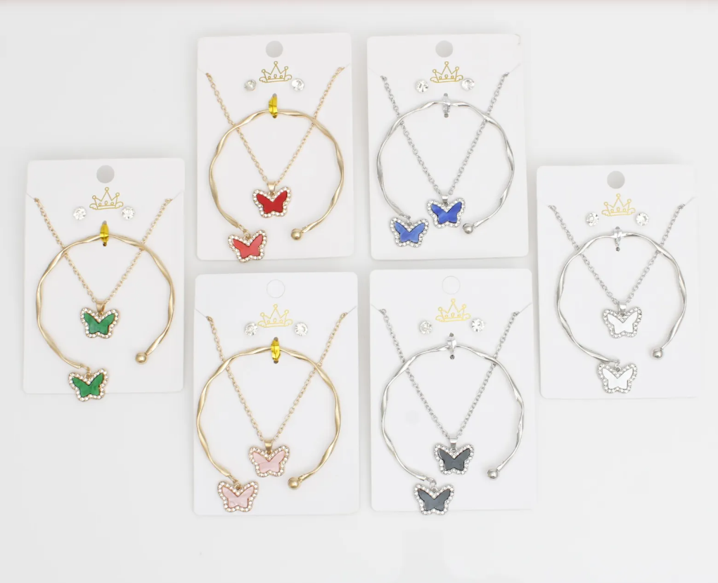 3pcs Butterfly Necklace Bracelet Set