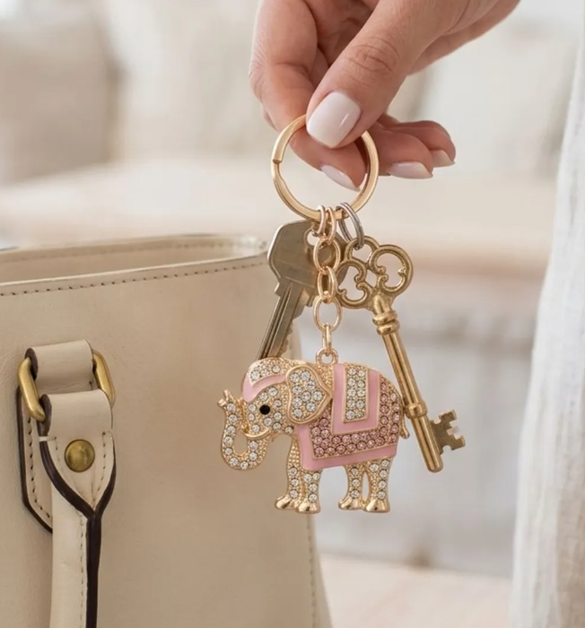 Rhinestone Elephant Charm Keychain