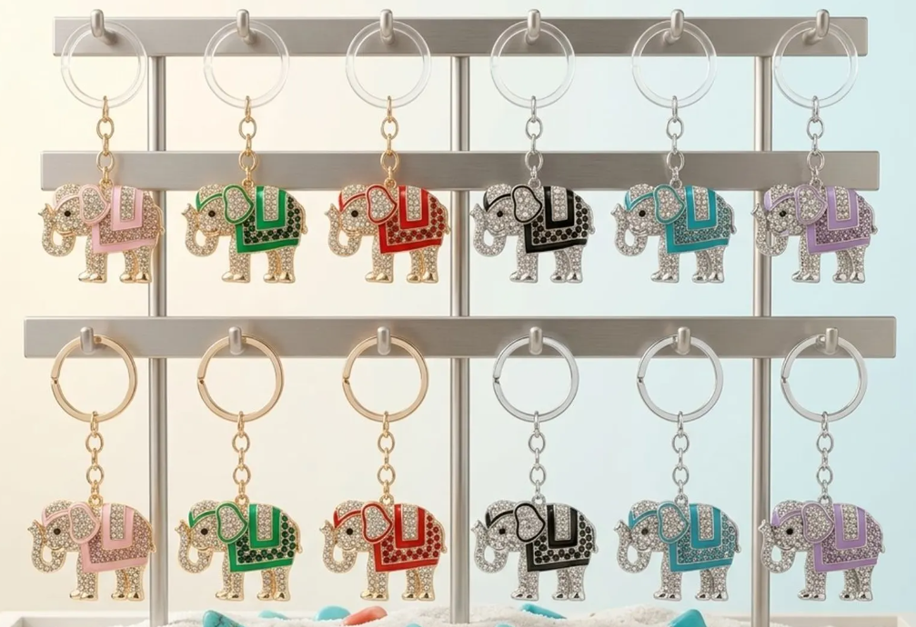 Rhinestone Elephant Charm Keychain