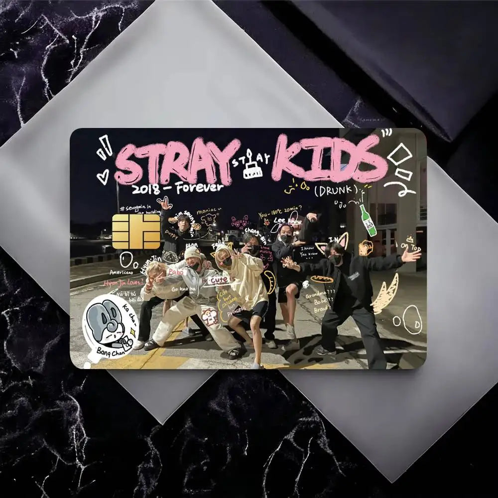 KPOP S-stray Kids Card Stickers Sticker Decal 4pcs PVC Credit Card Skins Removable Self-adhesive Protective Film