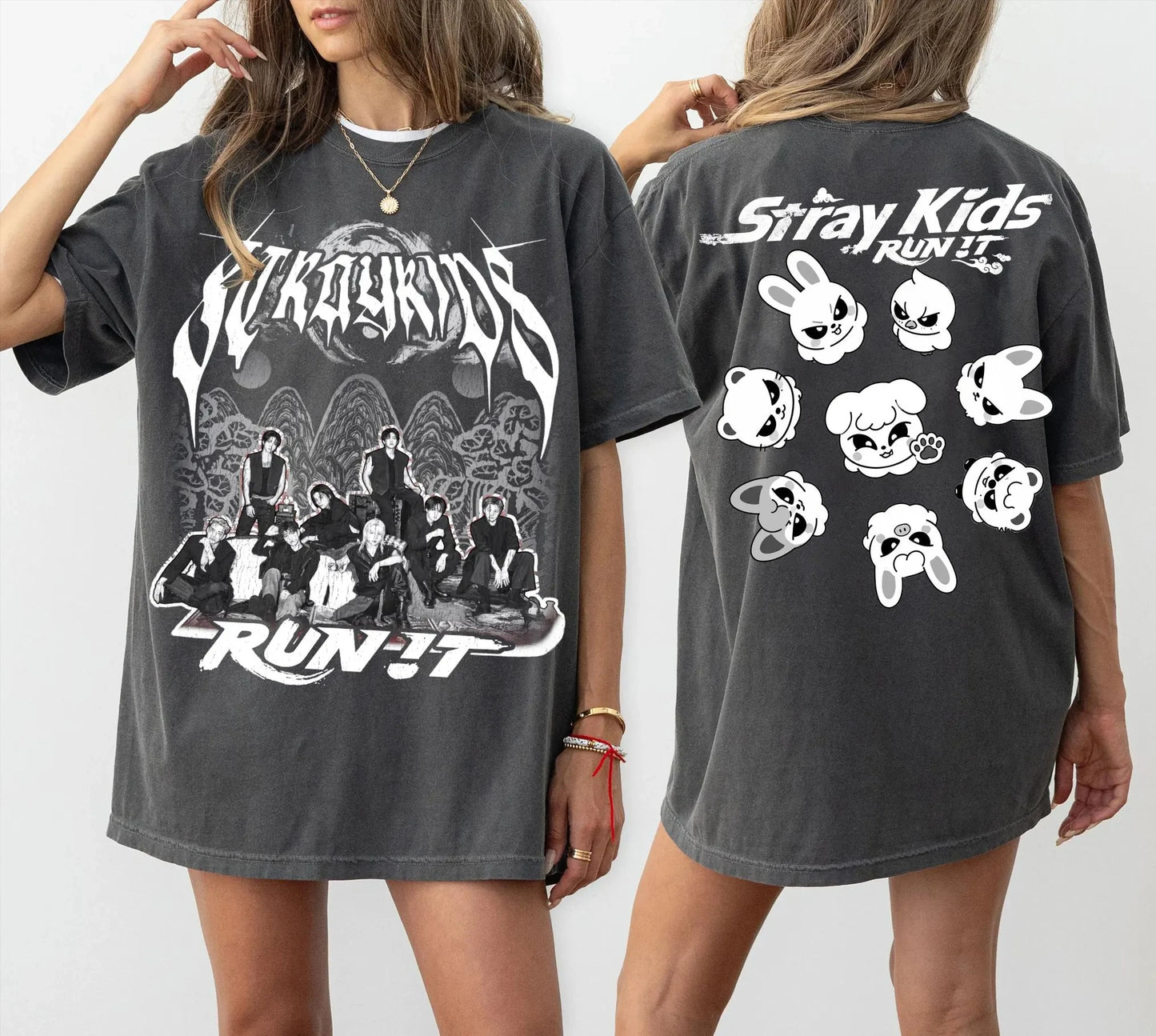 KPop Stray Kids Run It Skzoo T-shirt Men Women Summer 100 Cotton Clothing Fashion Oversize Short Sleeved Top Streetwear Unisex