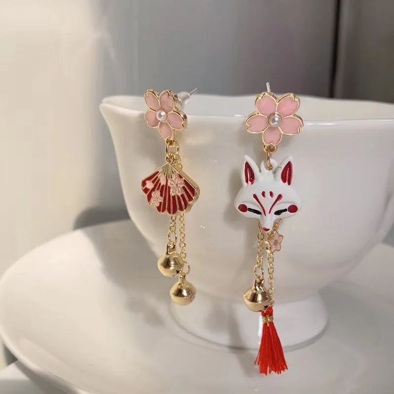 Anime Cherry Blossoms Fox Fashion Earrings