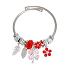 Silver Red Clover Cable Bangle