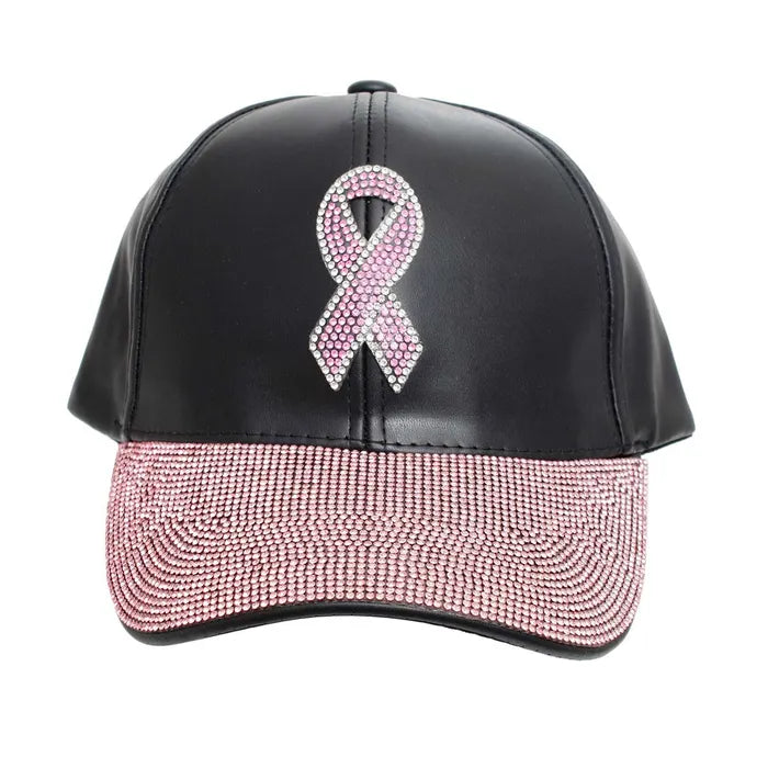 Pink Ribbon Rhinestone Cap