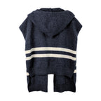 Blue Hooded Knit Tied Shoulder Sweater