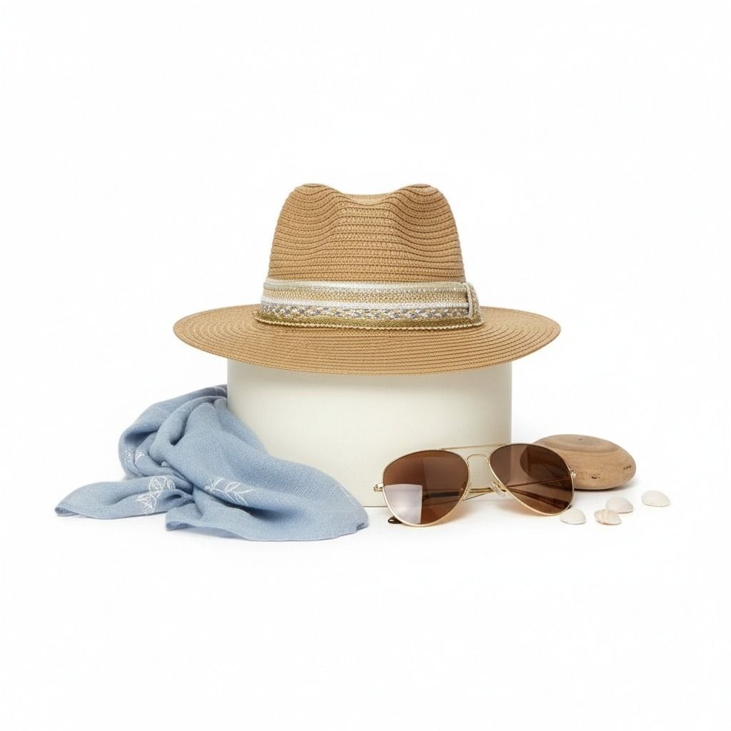 Camel Pearl Embellished Fedora Panama Hat