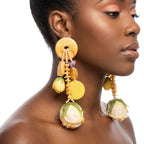 Yellow Oversized Flower Butterfly Drop Earrings
