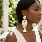 White Oversized Flower Butterfly Tassel Earrings