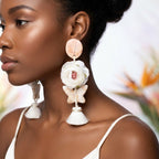 White Oversized Flower Butterfly Tassel Earrings