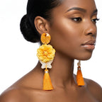 Yellow Oversized Flower Butterfly Tassel Earrings