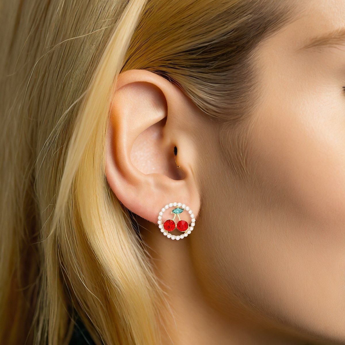 Stud Round Pearl Sugar and Sass Cherry Earrings