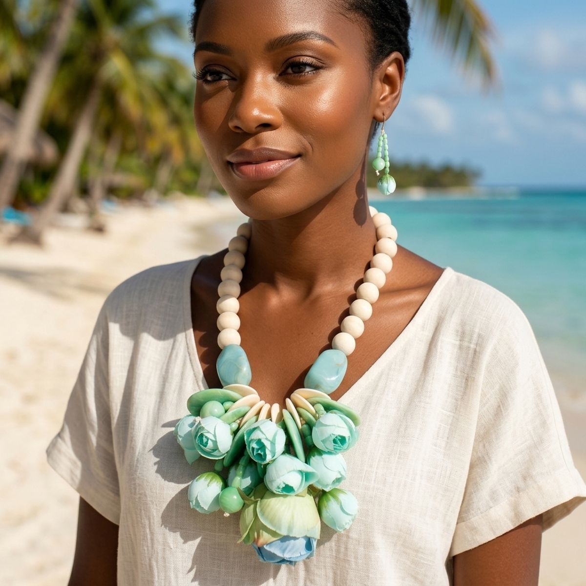 Mint Green Floral Garden Statement Bib Necklace