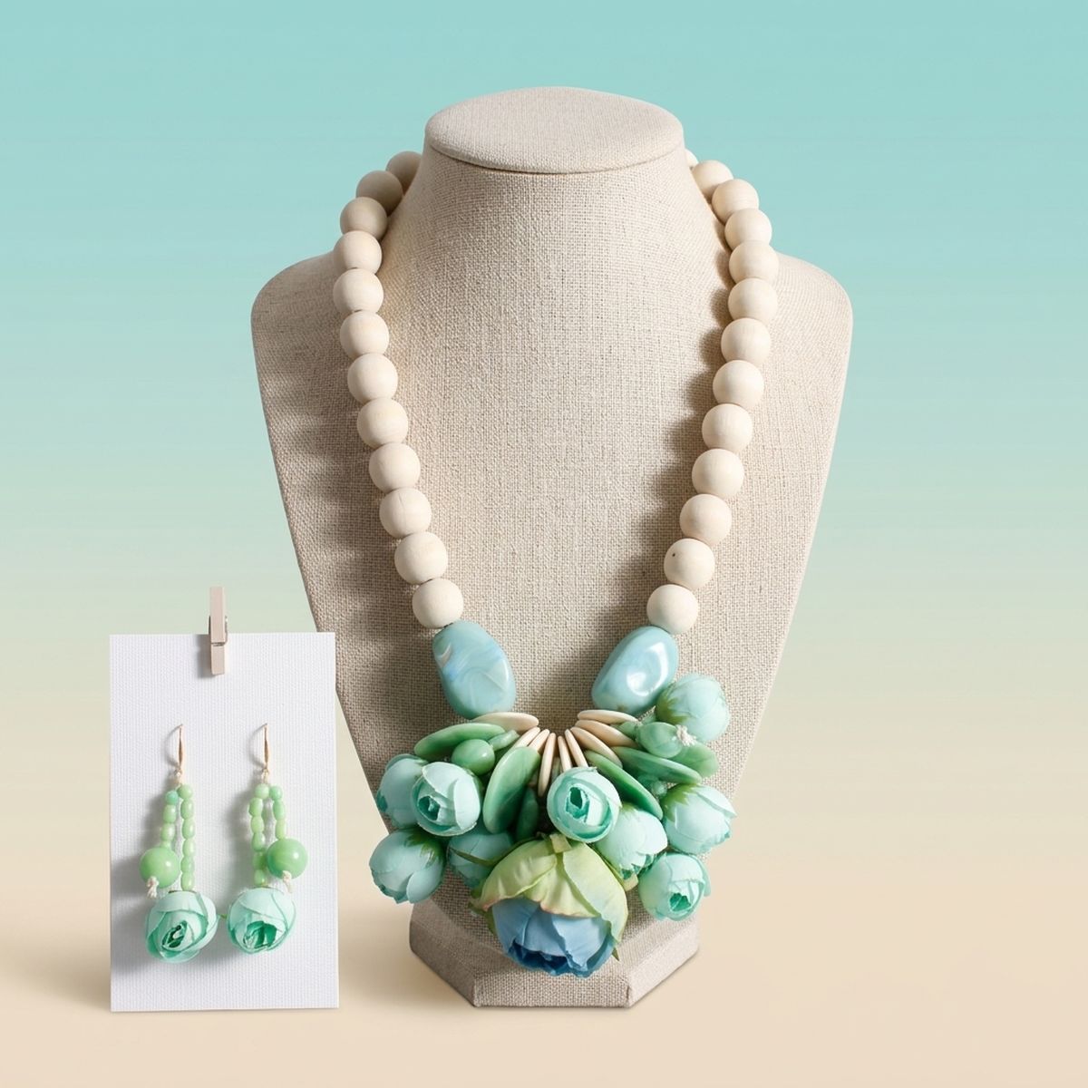 Mint Green Floral Garden Statement Bib Necklace