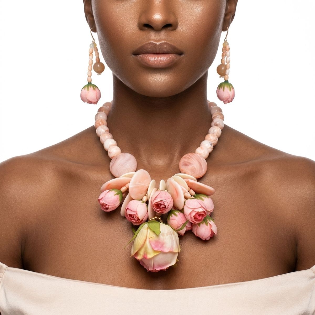Pink Floral Garden Statement Bib Necklace