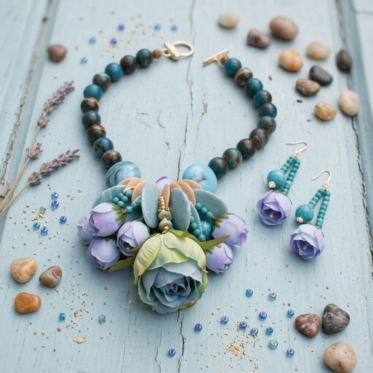Turquoise Floral Garden Statement Bib Necklace - Mahalina