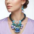 Turquoise Floral Garden Statement Bib Necklace - Mahalina