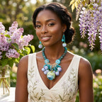 Turquoise Floral Garden Statement Bib Necklace - Mahalina