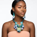 Turquoise Floral Garden Statement Bib Necklace - Mahalina