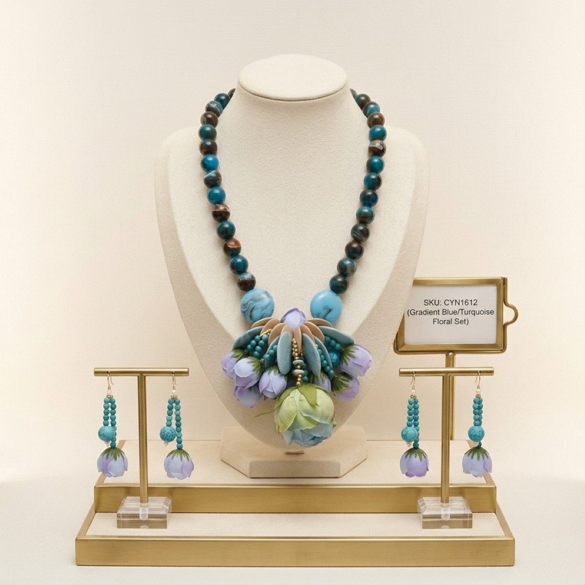 Turquoise Floral Garden Statement Bib Necklace - Mahalina