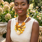 Yellow Floral Garden Statement Bib Necklace - Mahalina